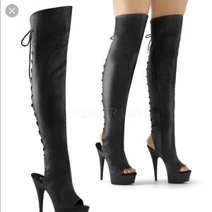 Pleaser Open Toe Lace Up ThIgh High Boots